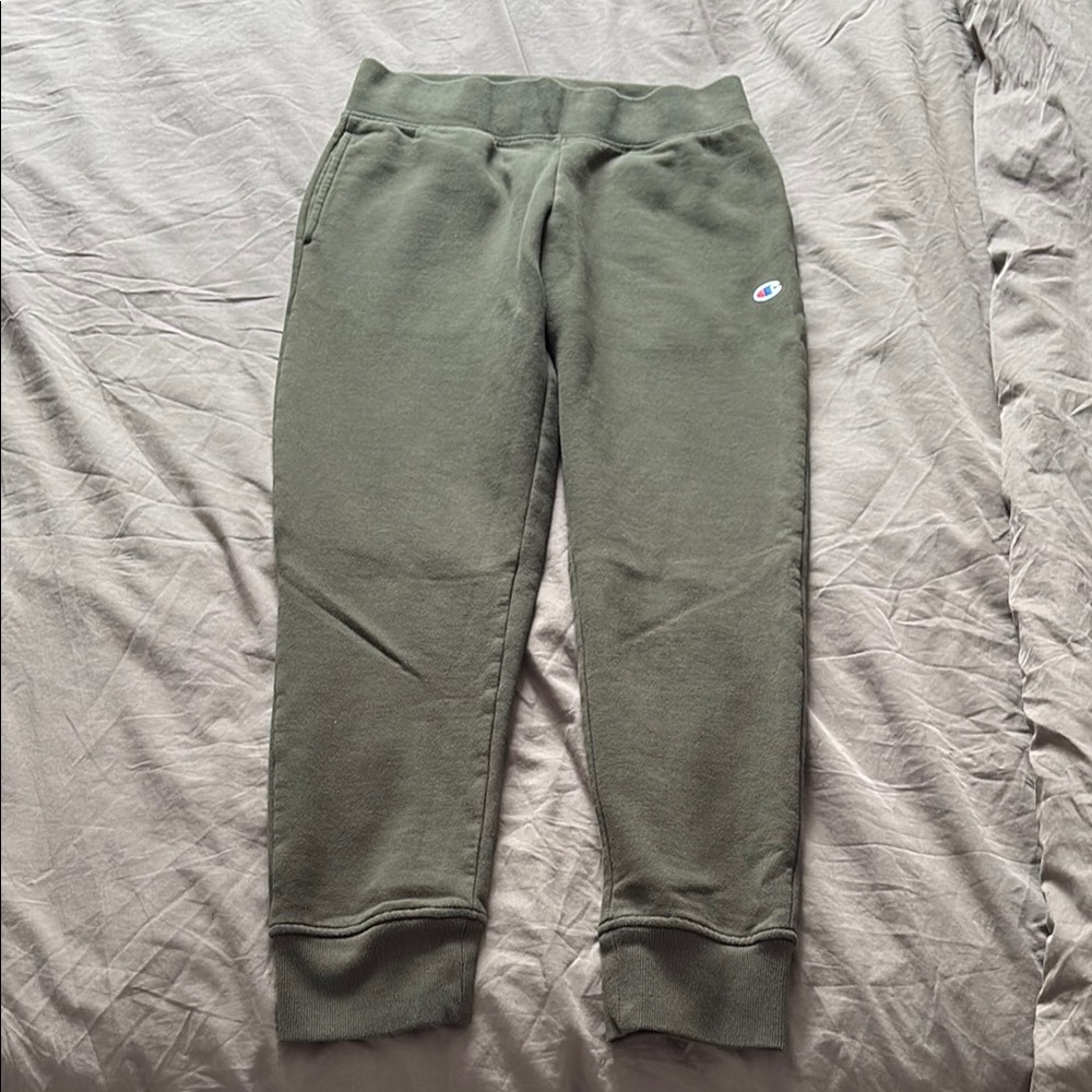 Champion Sage Green Sweatpants with Tapered Leg and Cuffed Ankles